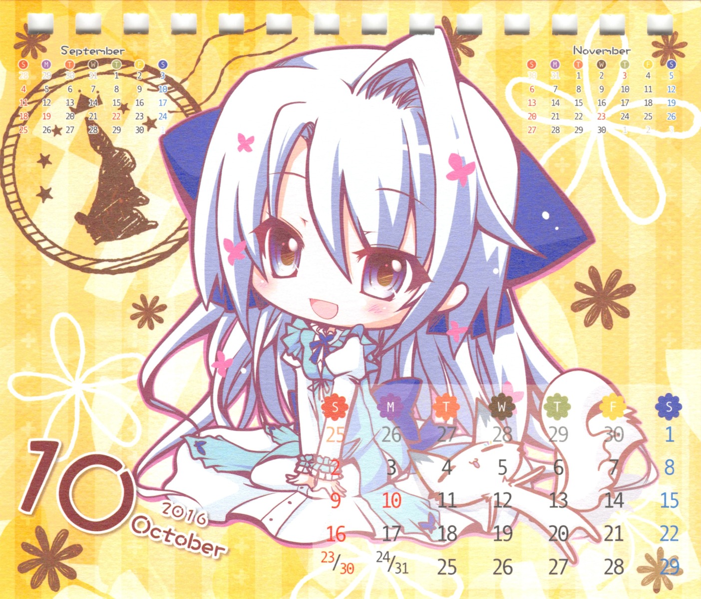 calendar, chibi, dress, hisuitei, izumi_tsubasu, koi_ga_saku_koro_sakura_doki, paper_texture, tina_(sakusaku)