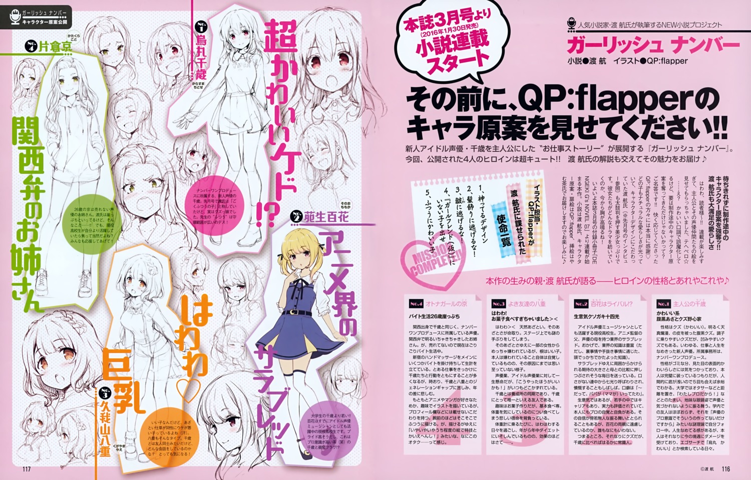 character_design, dress, gi(a)rlish_number, karasuma_chitose_(giarlish_number), katakura_koto, kugayama_yae, qp:flapper, sketch