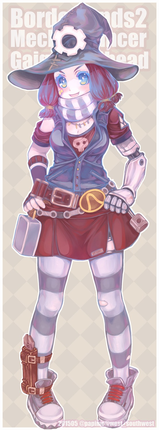 borderlands, cleavage, gaige, mecha_musume, official_watermark, pantyhose, papimo, torn_clothes, witch