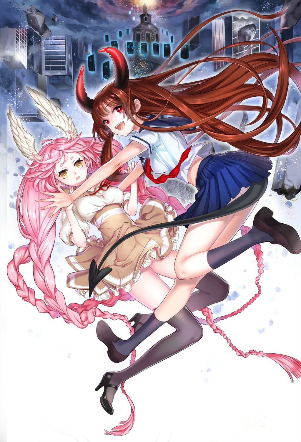 ass, heels, horns, pantsu, seifuku, tail, thighhighs, wings