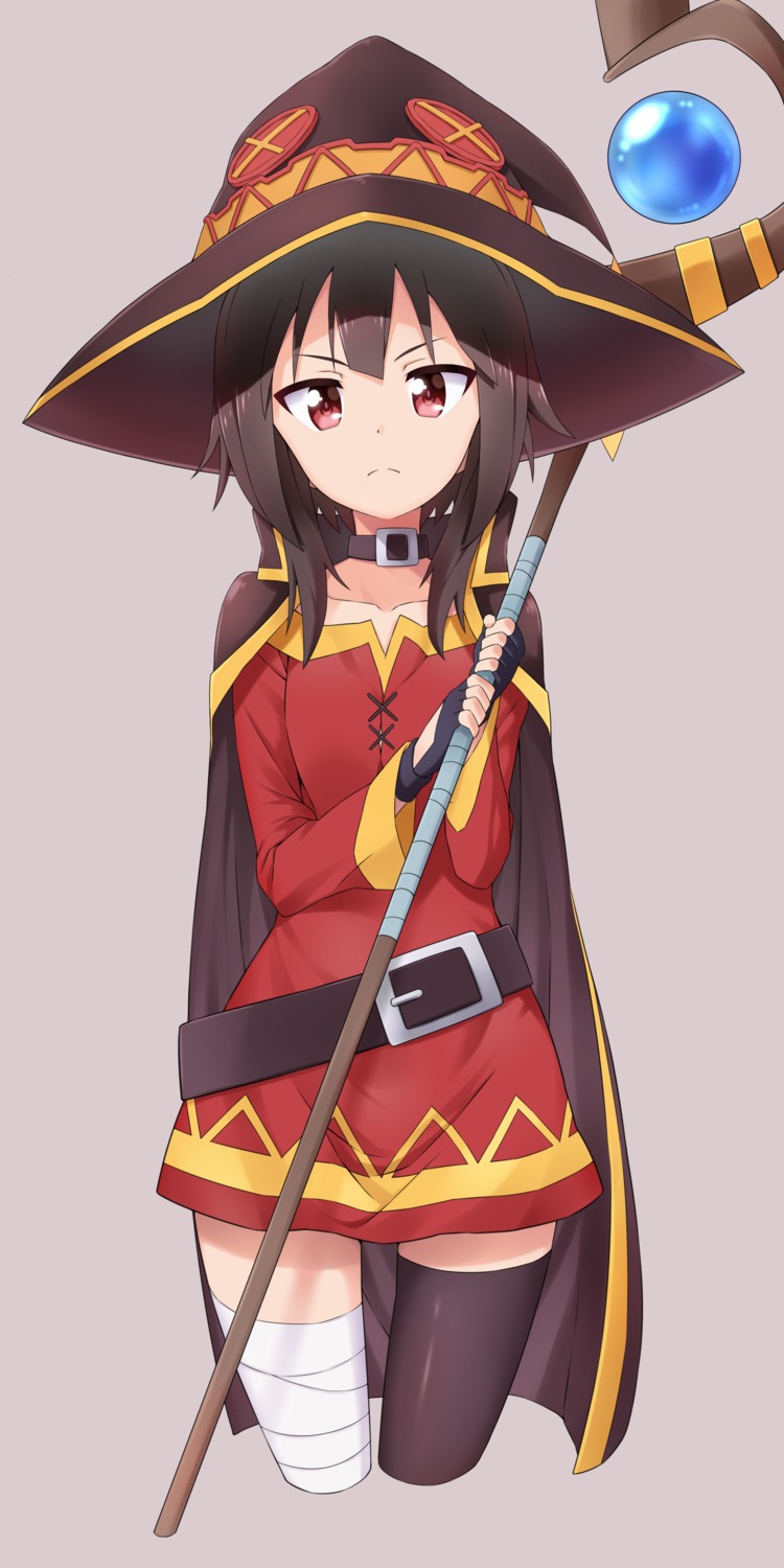 bandages, kono_subarashii_sekai_ni_shukufuku_wo!, megumin, takahan, thighhighs, weapon, witch