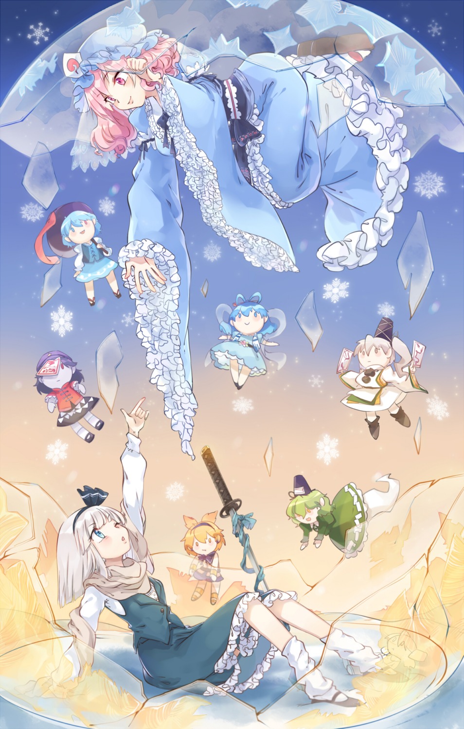 chibi, kaku_seiga, konpaku_youmu, miyako_yoshika, mononobe_no_futo, saigyouji_yuyuko, siam_(meow13), soga_no_tojiko