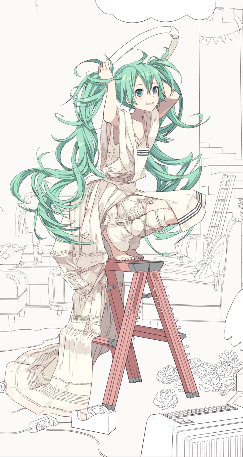 dress, hatsune_miku, ixima, line_art, vocaloid