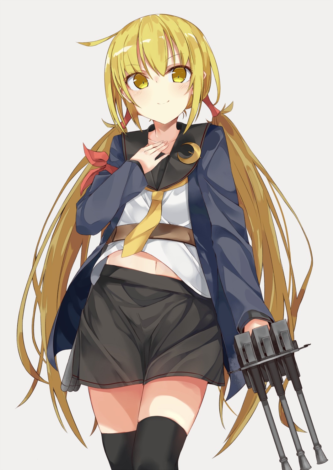 kantai_collection, monobe_tsukuri, satsuki_(kancolle), seifuku, thighhighs, weapon