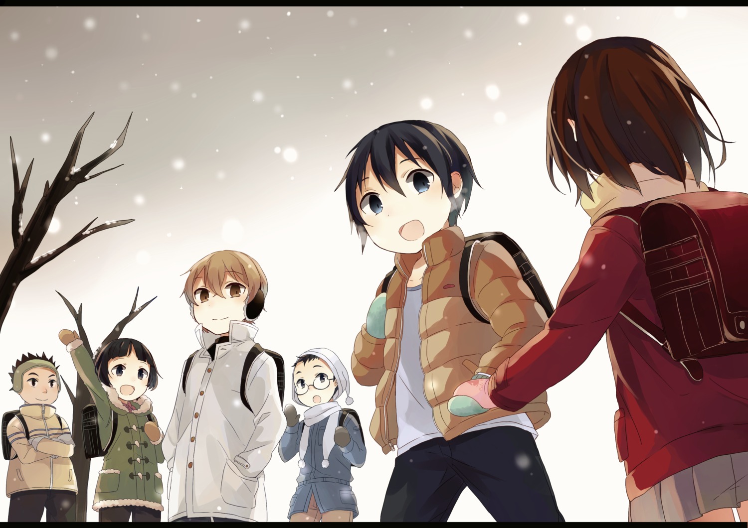 boku_dake_ga_inai_machi, fujinuma_satoru, hinazuki_kayo, kanako_aaru, kazu_(boku_dake_ga_inai_machi), kobayashi_kenya, megane, osamu_(boku_dake_ga_inai_machi)