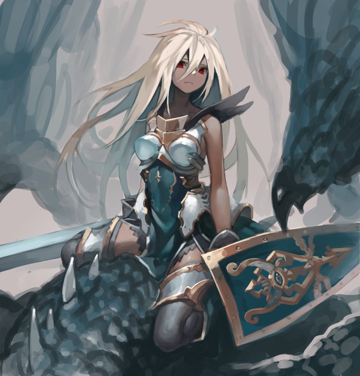 armor, azuki_(azuki-taste), granblue_fantasy, sword, thighhighs, zooey_(granblue_fantasy)