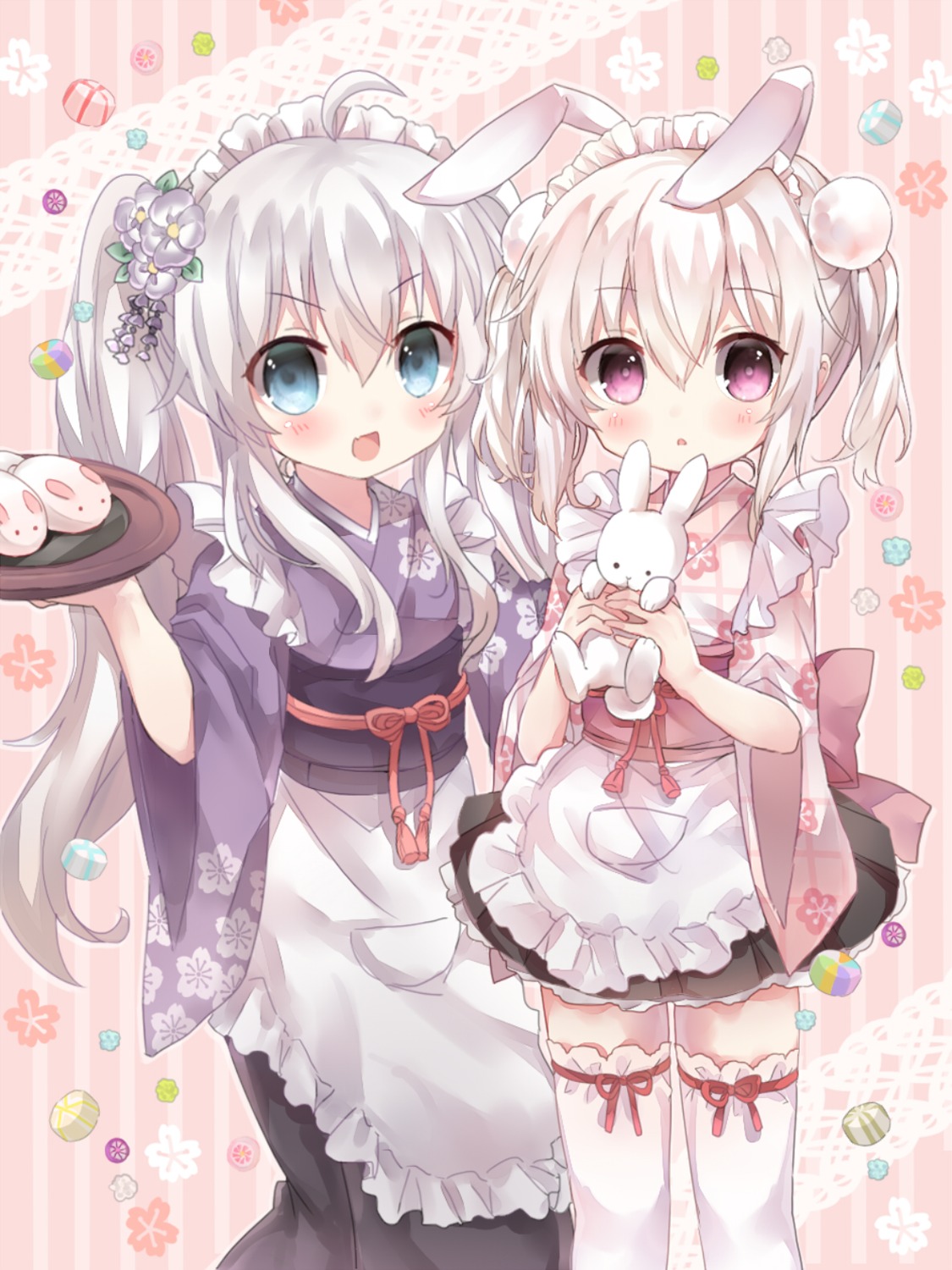 animal_ears, bunny_ears, lolita_fashion, maid, shiodome_oji, thighhighs, wa_lolita, wa_maid