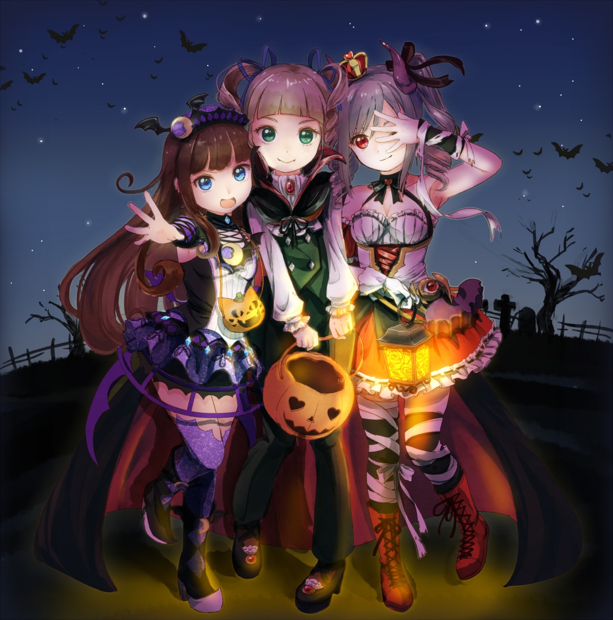aikatsu!, bandages, cleavage, crossover, dress, halloween, kanzaki_ranko, kurosu_aroma