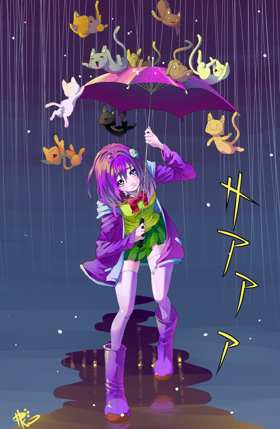 neko, poch4n, seifuku, thighhighs, umbrella