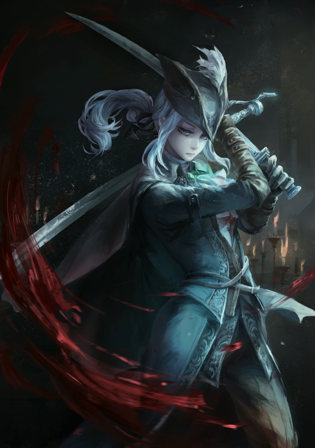 blood, bloodborne, jlien-, lady_maria_of_the_astral_clocktower, sword