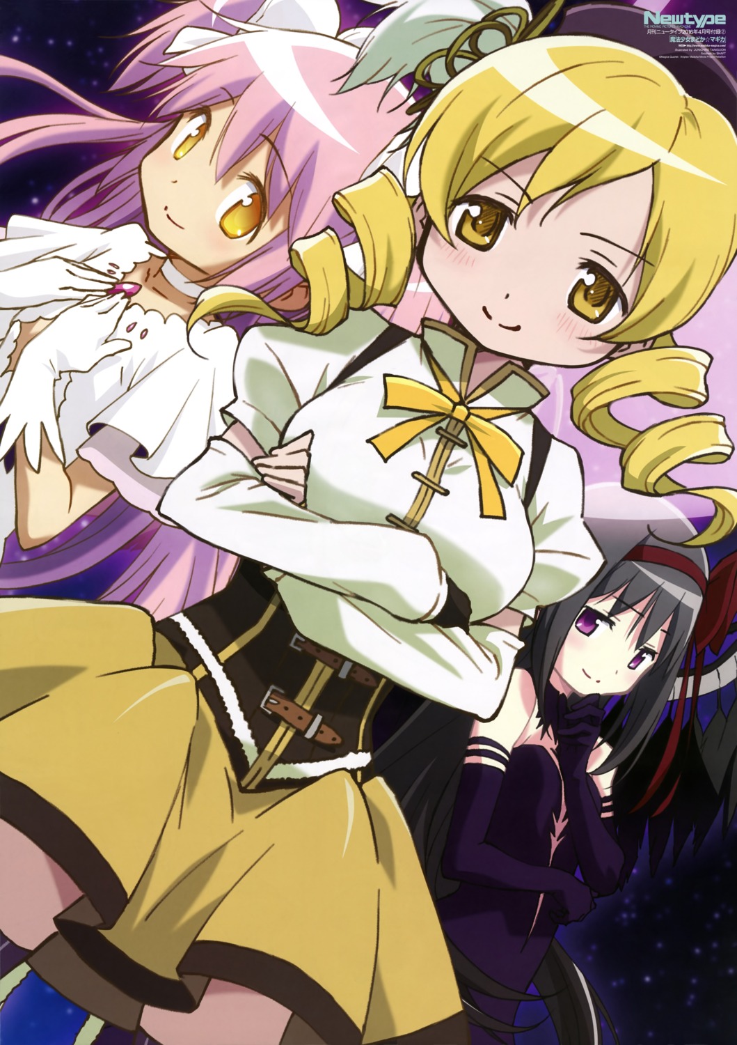 akemi_homura, dress, kaname_madoka, mahou_shoujo_madoka_magica, no_bra, taniguchi_junichirou, thighhighs, tomoe_mami