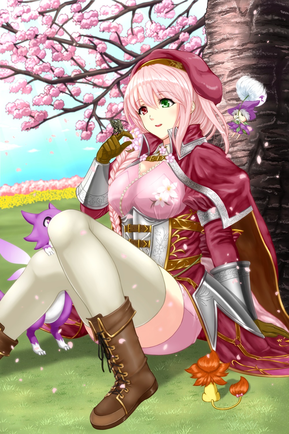 armor, fairy, flower_knight_girl, heterochromia, sakura_(flower_knight_girl), thighhighs, tksmk3custom