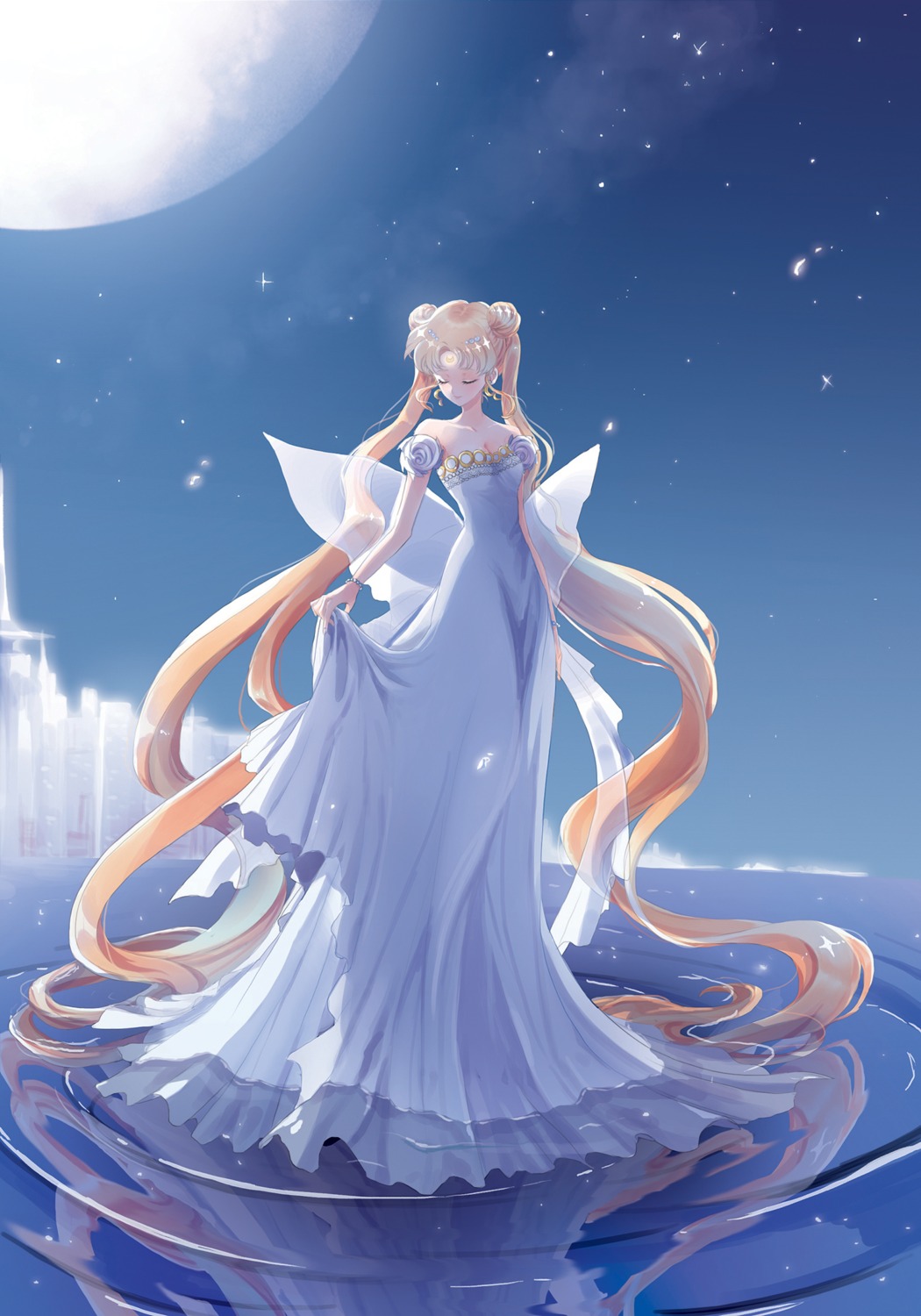 ahma, bishoujo_senshi_sailor_moon, cleavage, dress, princess_serenity, skirt_lift, wet, wings