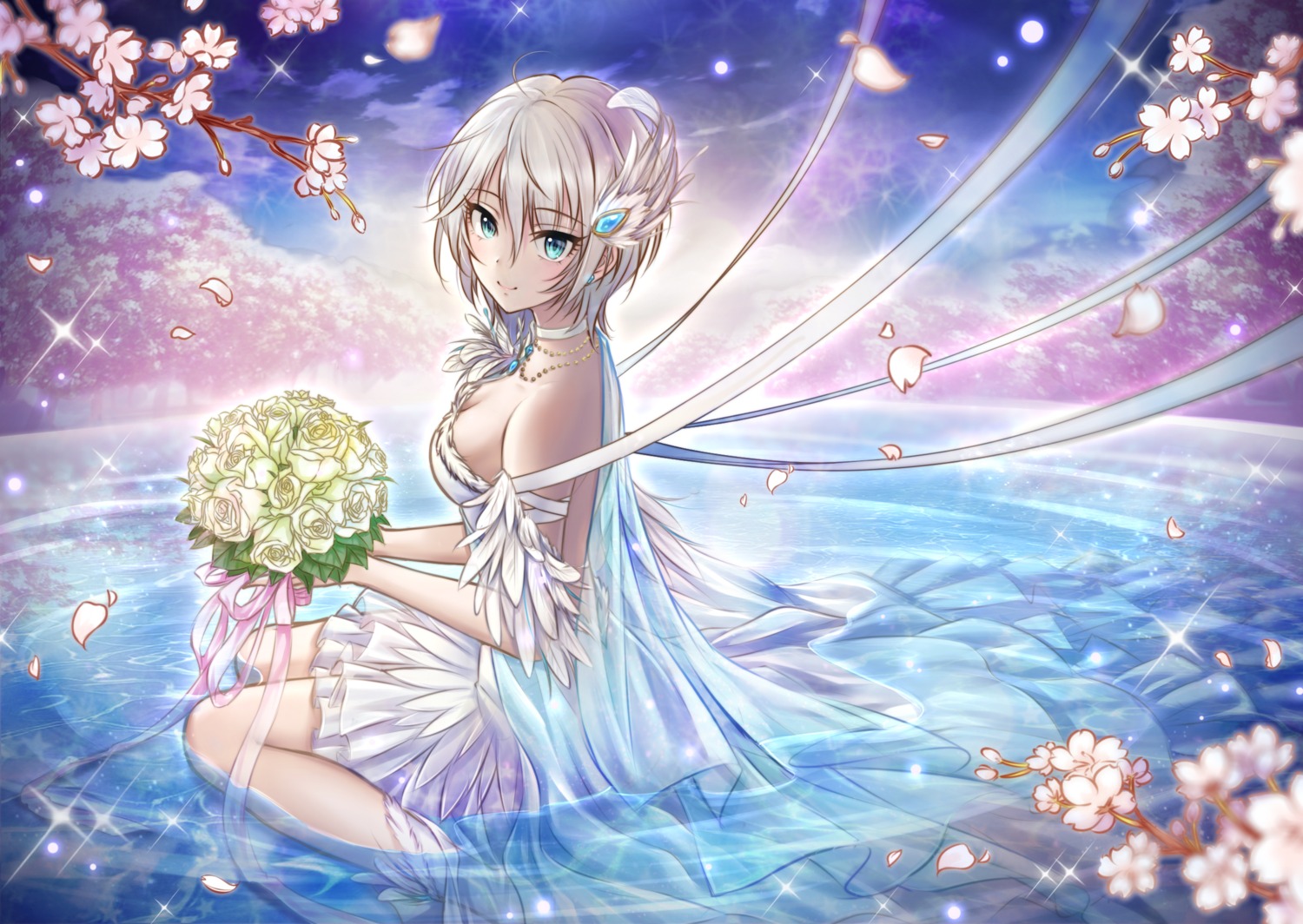 anastasia_(idolm@ster), cleavage, dress, no_bra, syrinxwell311, the_idolm@ster, the_idolm@ster_cinderella_girls, wet