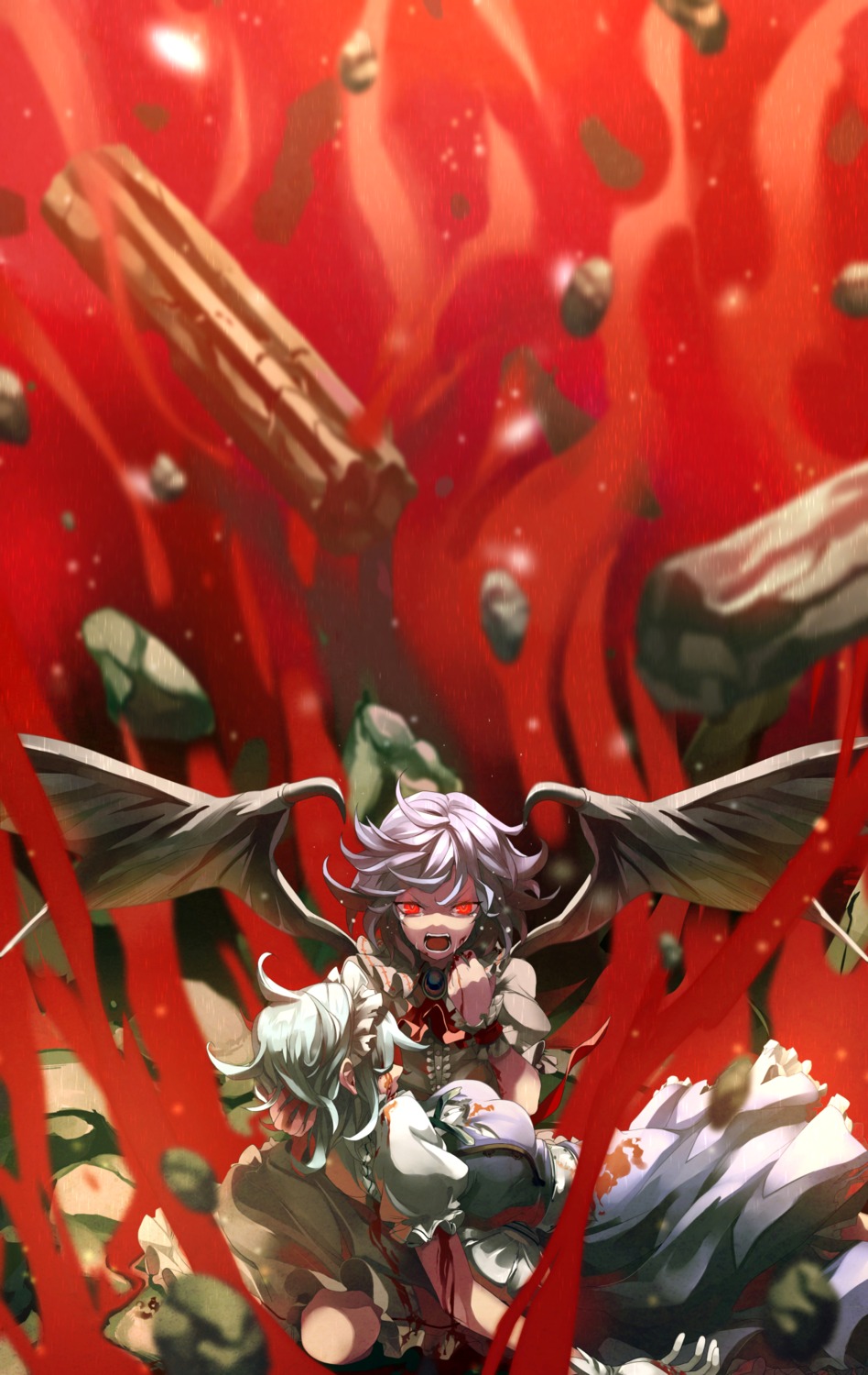 blood, eredhen, izayoi_sakuya, maid, remilia_scarlet, touhou, wings