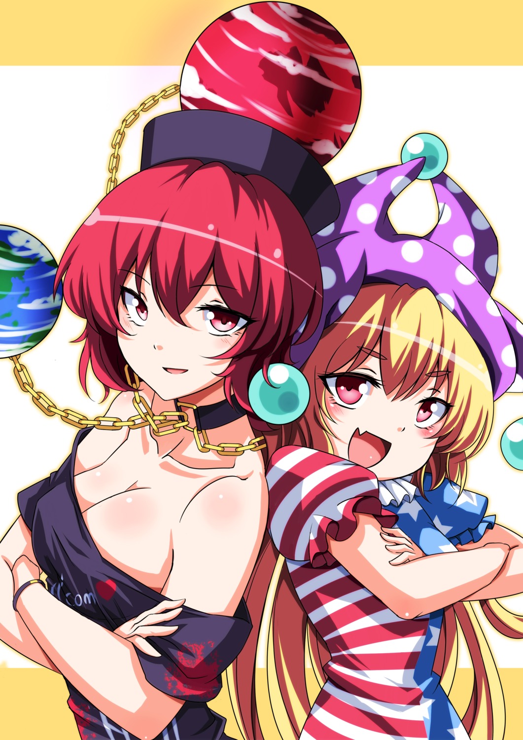 cleavage, clownpiece, dress, hecatia_lapislazuli, koissa, no_bra, touhou