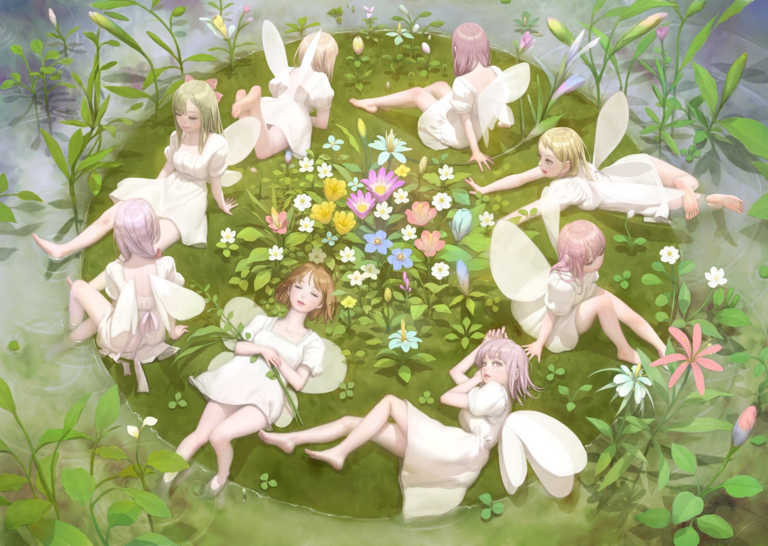 dress, fairy, feet, mujiha, no_bra, wet, wings