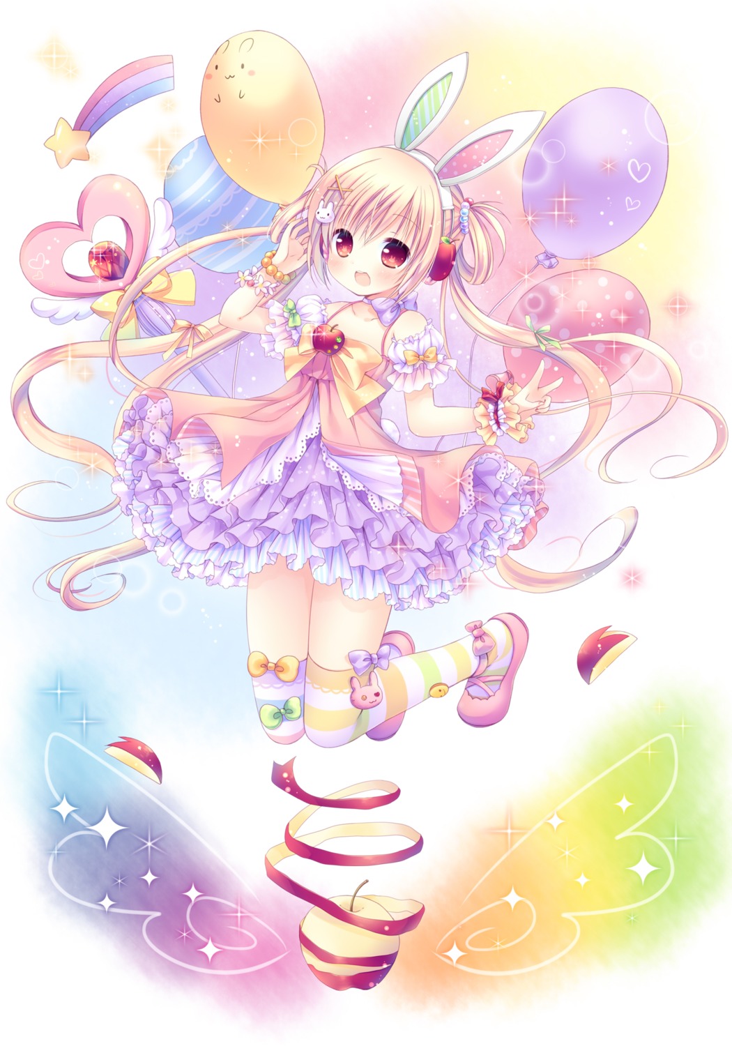 animal_ears, bunny_ears, dress, headphones, mizuse_ruka, tail, thighhighs, weapon