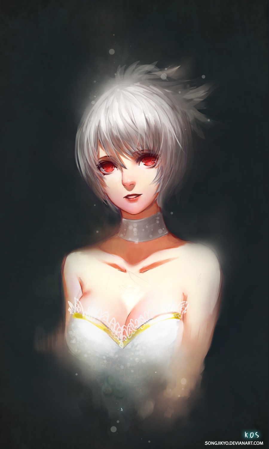 cleavage, dress, league_of_legends, official_watermark, riven_(league_of_legends), songjikyo, wedding_dress