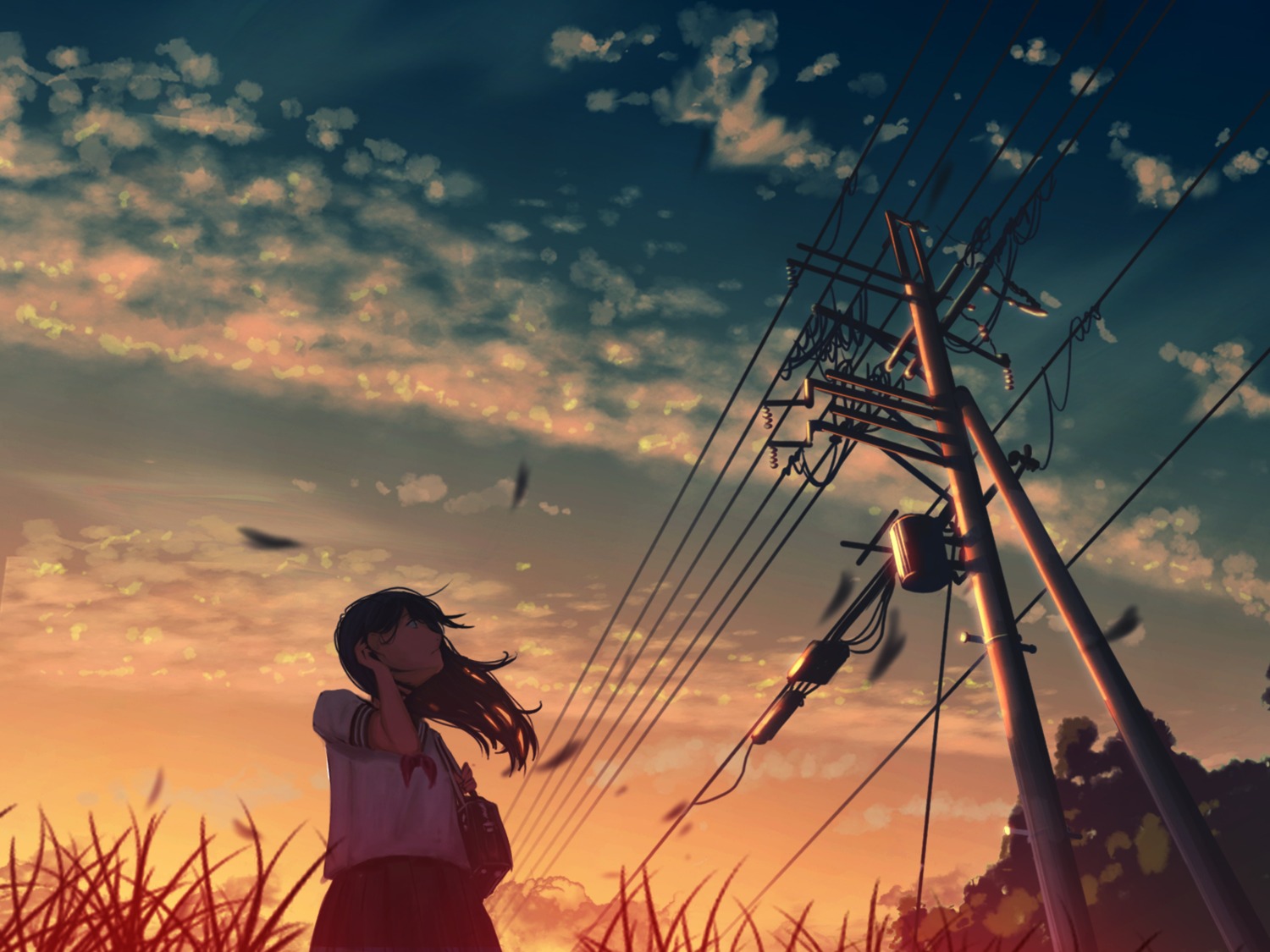 landscape, natsu_(hottopeppa3390), seifuku, wallpaper