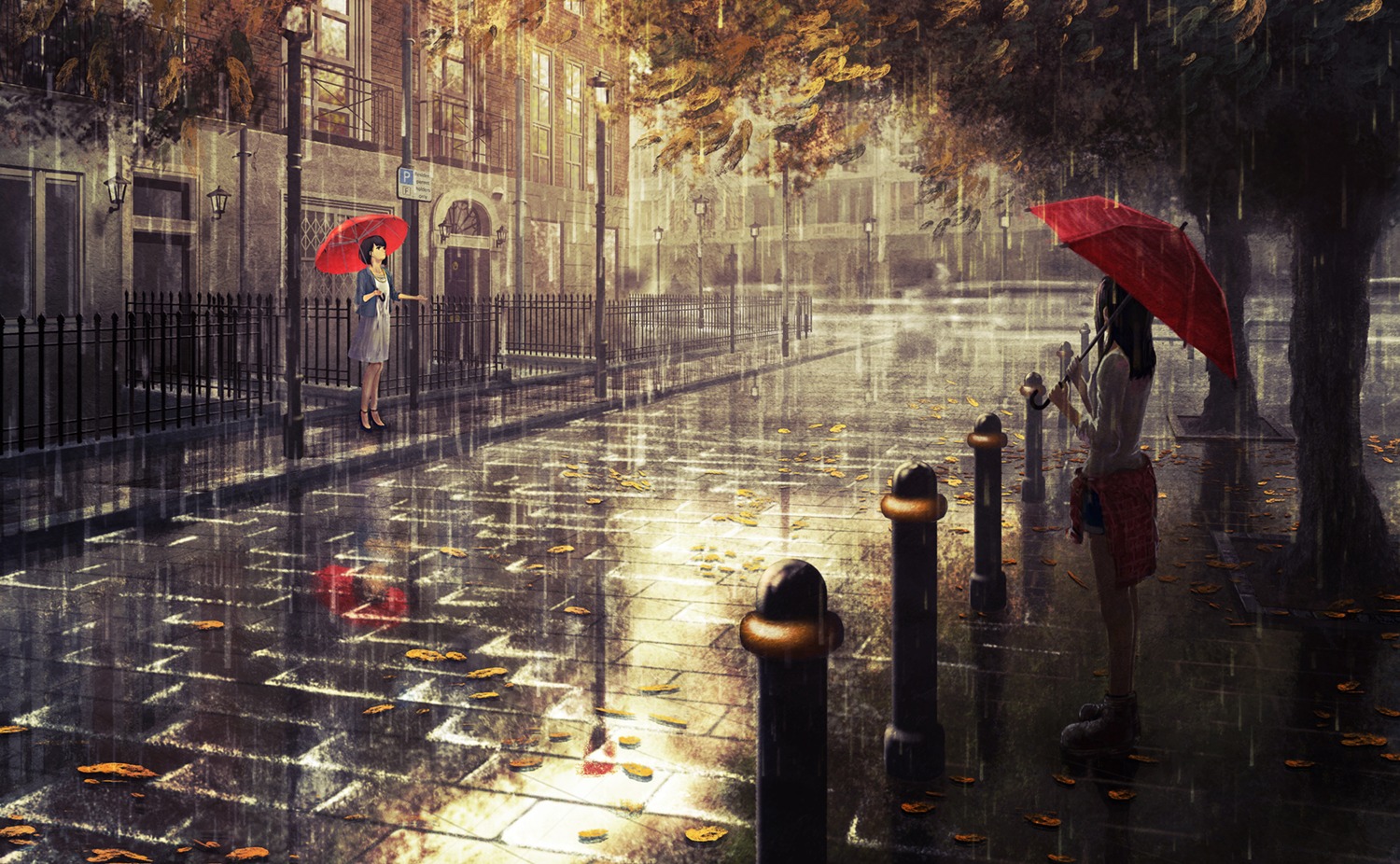 dress, heels, landscape, natsu_(hottopeppa3390), umbrella