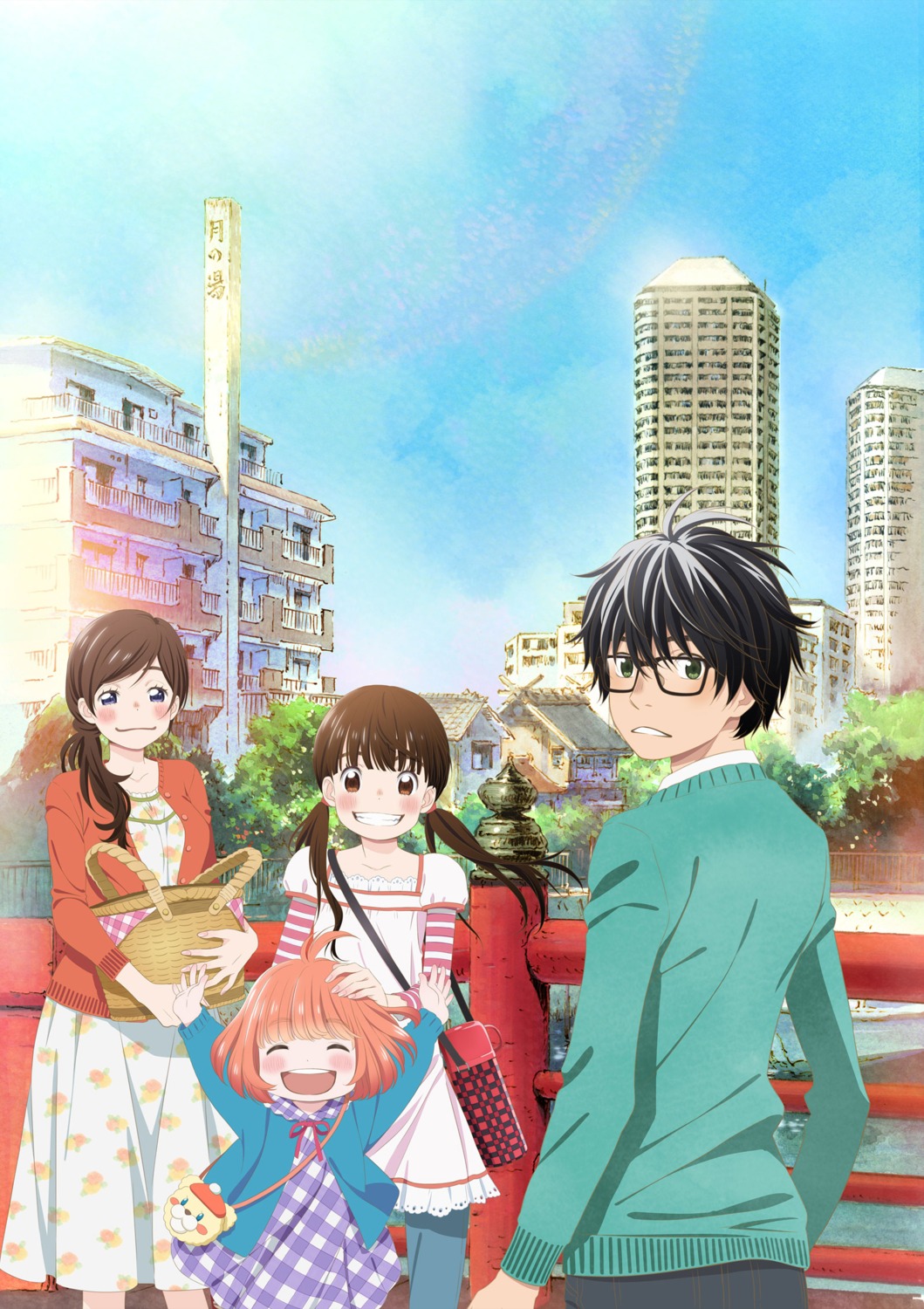 dress, kawamoto_akari, kawamoto_hinata, kawamoto_momo, kiriyama_rei, megane, sangatsu_no_lion, sweater