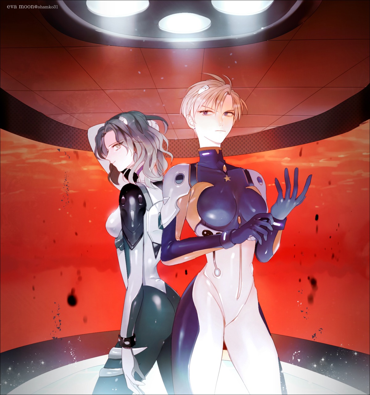 ass, bishoujo_senshi_sailor_moon, bodysuit, cosplay, kaiou_michiru, neon_genesis_evangelion, shamko, tenou_haruka