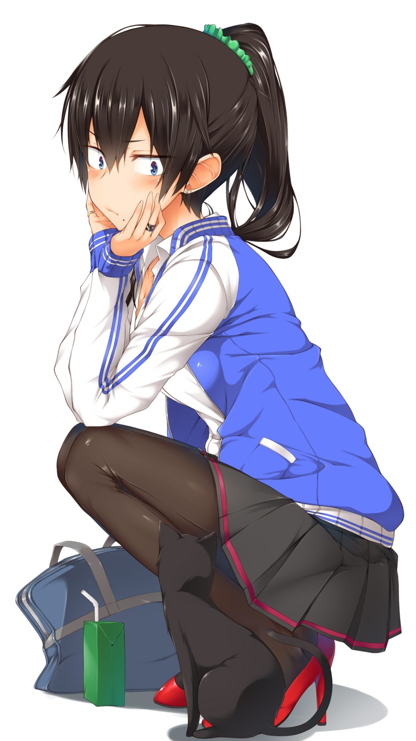 cleavage, heels, neko, open_shirt, pantyhose, seifuku, spirytus_tarou, sweater