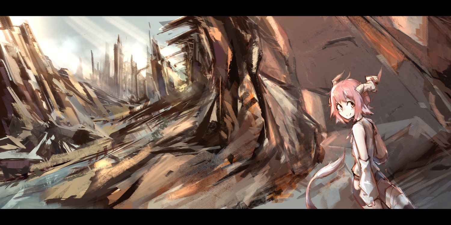 animal_ears, deel_(rkeg), horns, landscape, monster_girl, tail