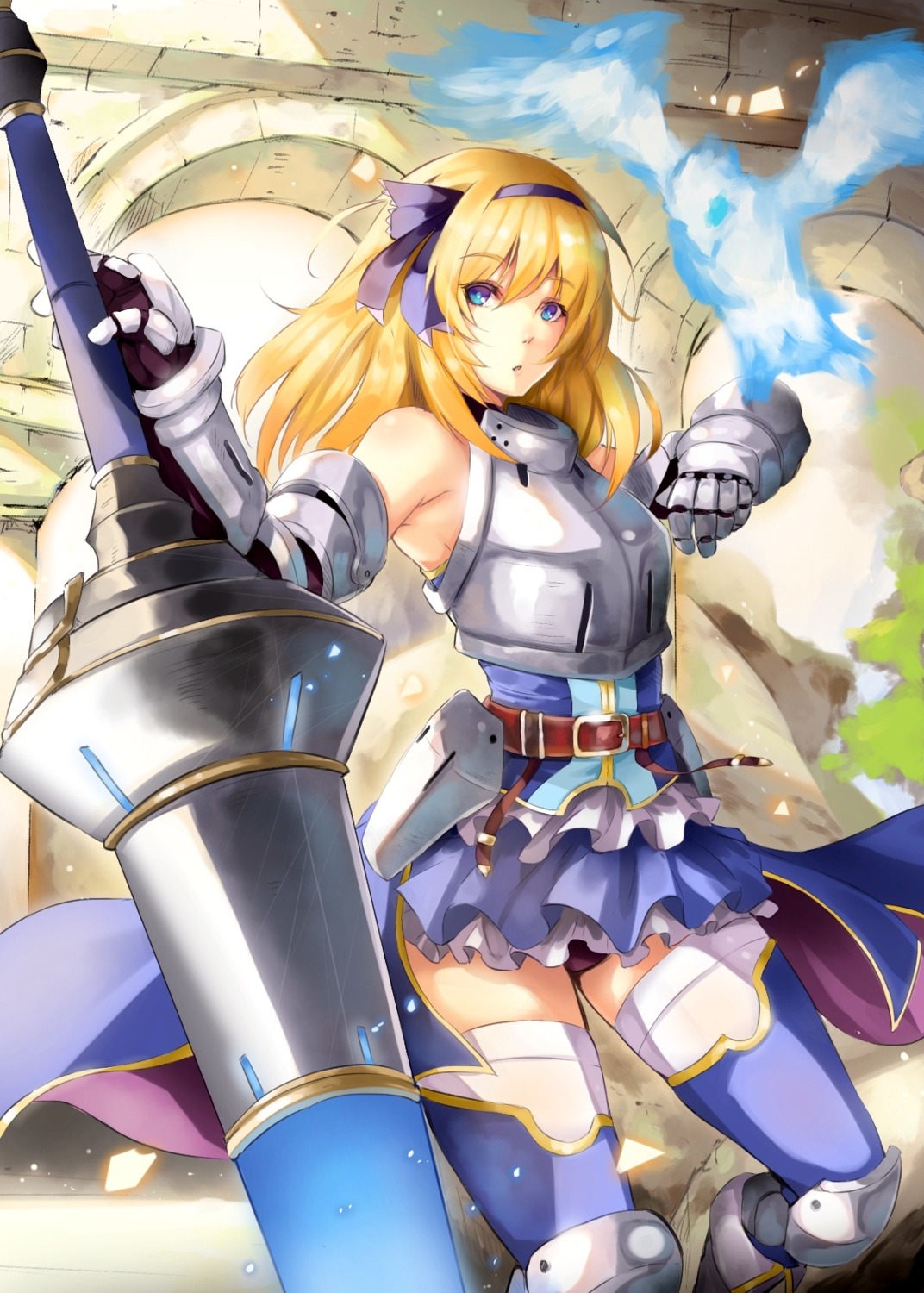 armor, denizen_tomo, thighhighs, weapon
