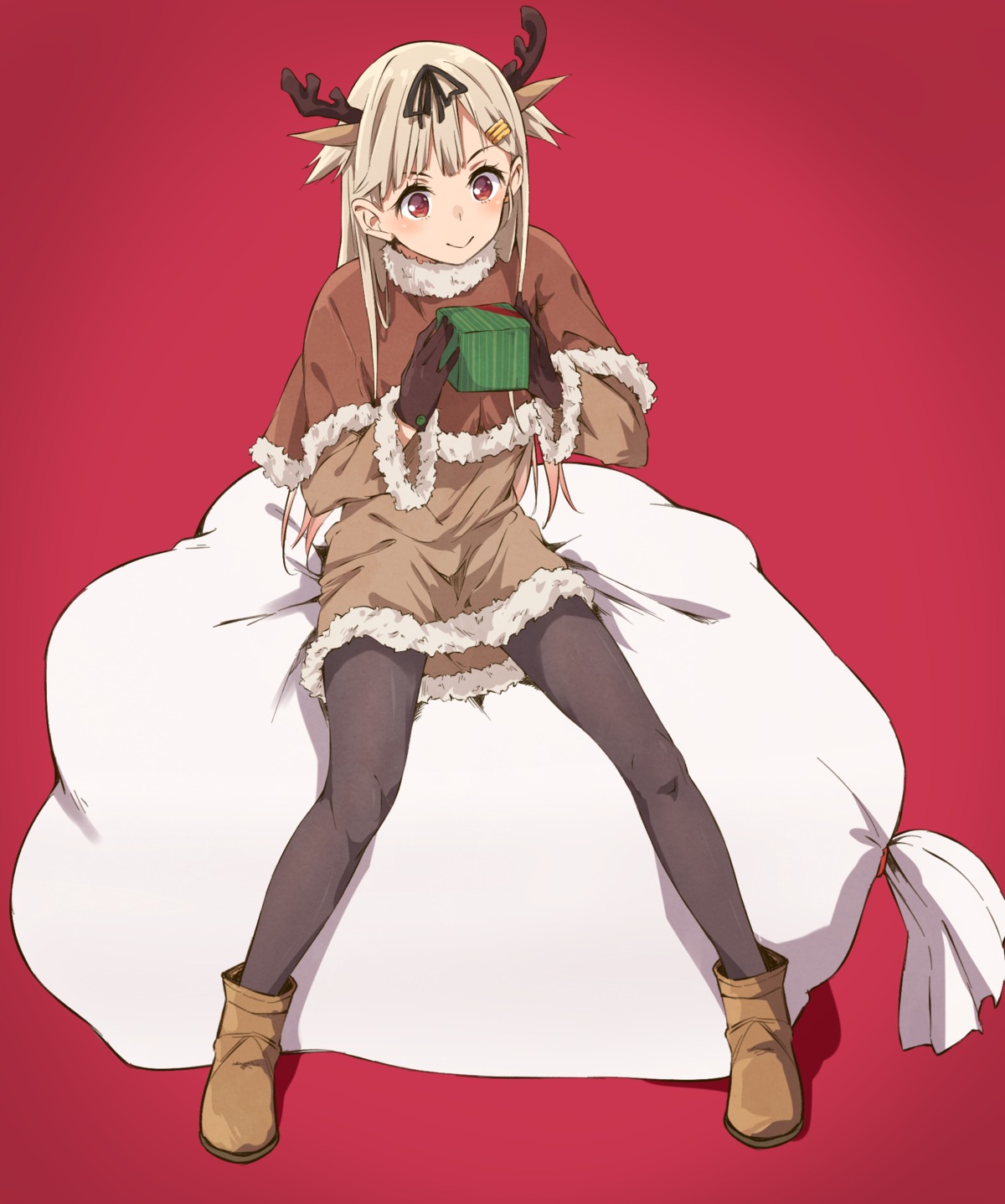 animal_ears, christmas, dress, haine, horns, kantai_collection, pantyhose, yuudachi_(kancolle)