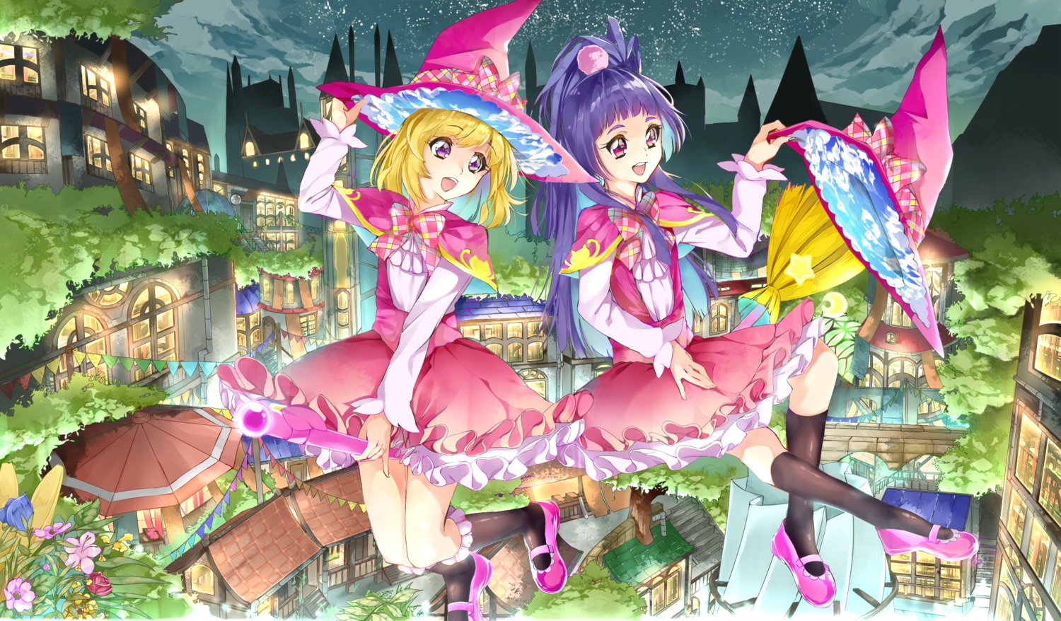 asahina_mirai, dress, izayoi_riko, mahoutsukai_precure!, precure, witch, yuutarou_(pixiv822664)