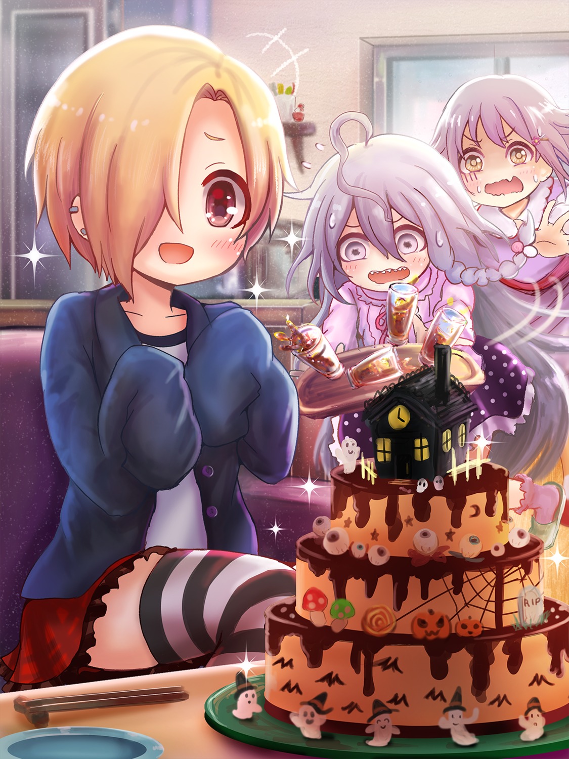halloween, hoshi_shouko, koshimizu_sachiko, shirasaka_koume, takatsurt, the_idolm@ster, the_idolm@ster_cinderella_girls, thighhighs
