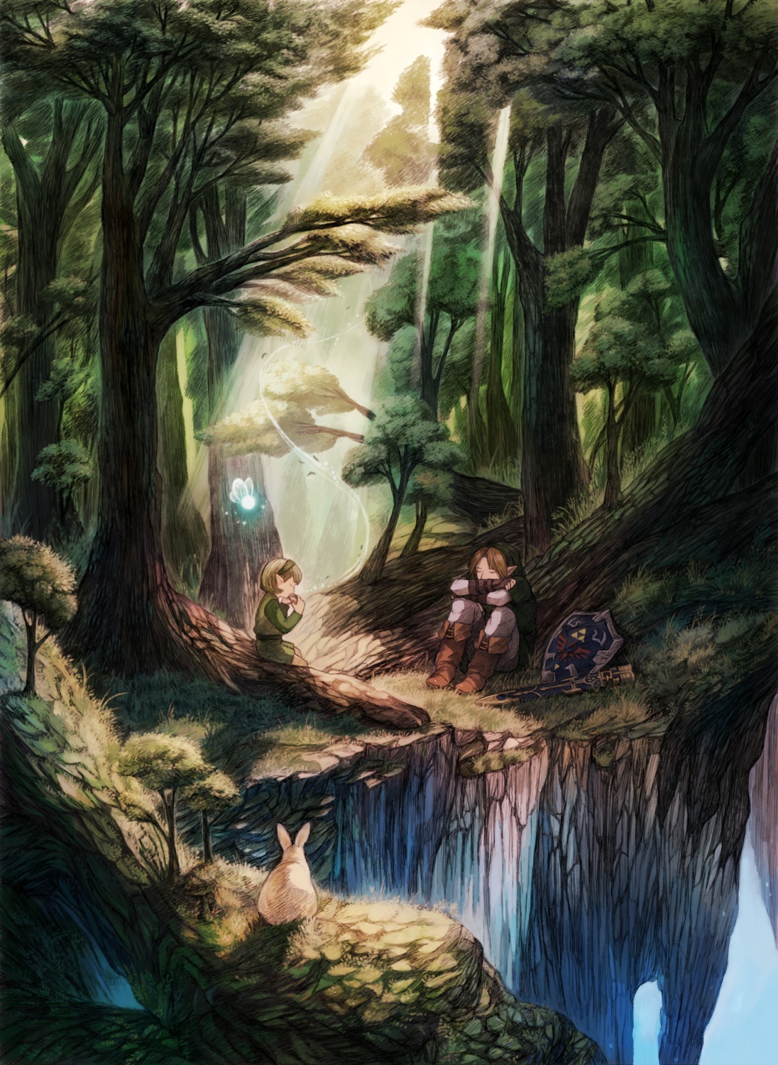 landscape, link, maekakekamen, pointy_ears, saria, sword, the_legend_of_zelda:_ocarina_of_time