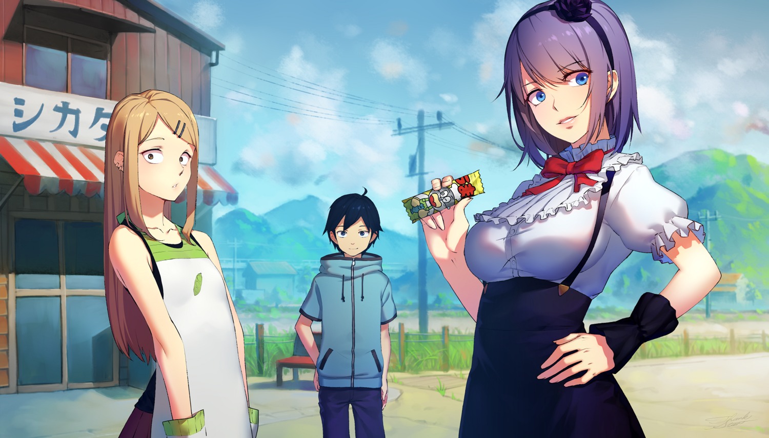 dagashi_kashi, endou_saya_(dagashi_kashi), rekaerb_maerd, shidare_hotaru, shikada_kokonotsu, sweater