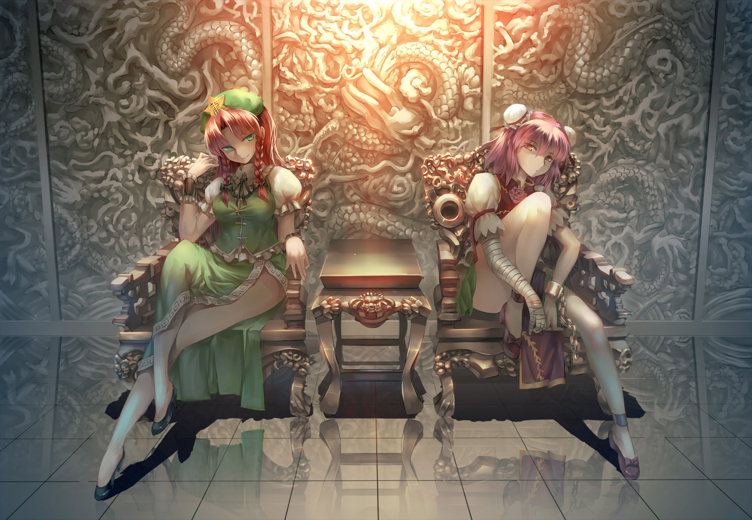 asian_clothes, heels, hong_meiling, ibaraki_kasen, jian_zi, touhou