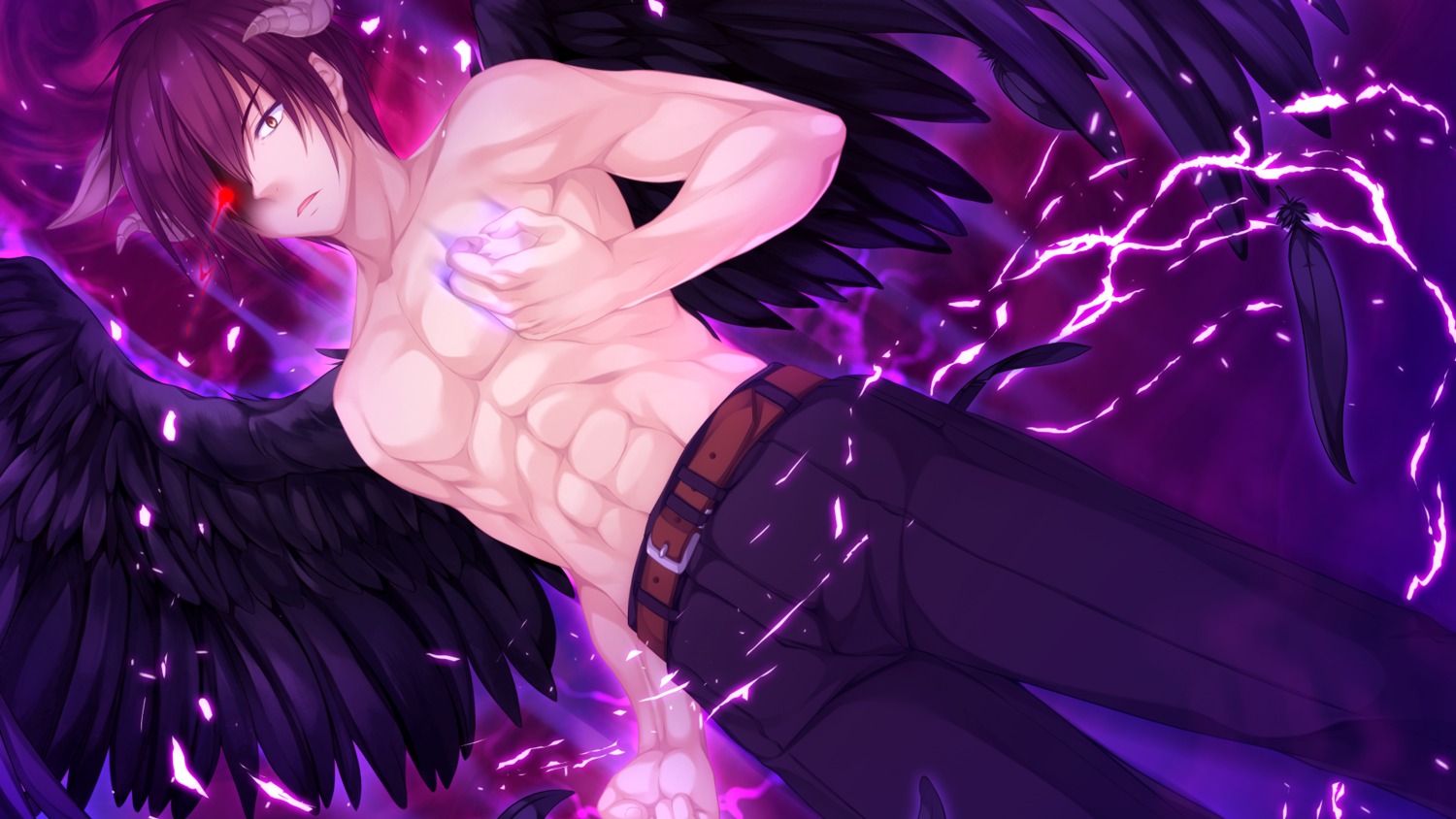 game_cg, horns, male, shishidou_kei, topless, whirlpool, wings, world_election