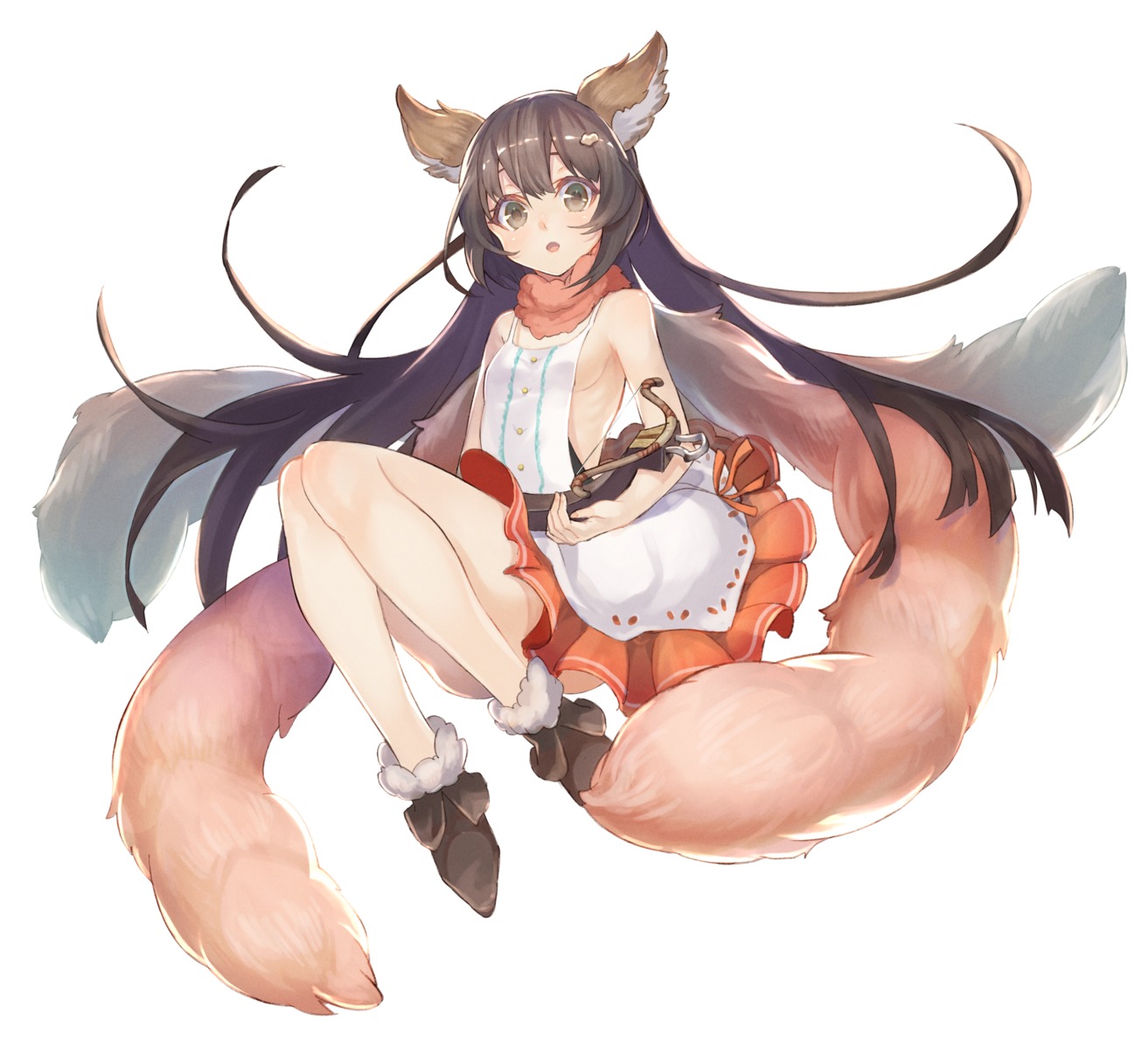 animal_ears, aster_(granblue_fantasy), dress, gi_(melmail), granblue_fantasy, no_bra, tail, weapon