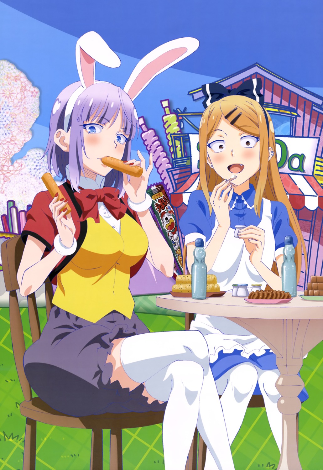 animal_ears, bunny_ears, dagashi_kashi, dress, endou_saya_(dagashi_kashi), shidare_hotaru, thighhighs