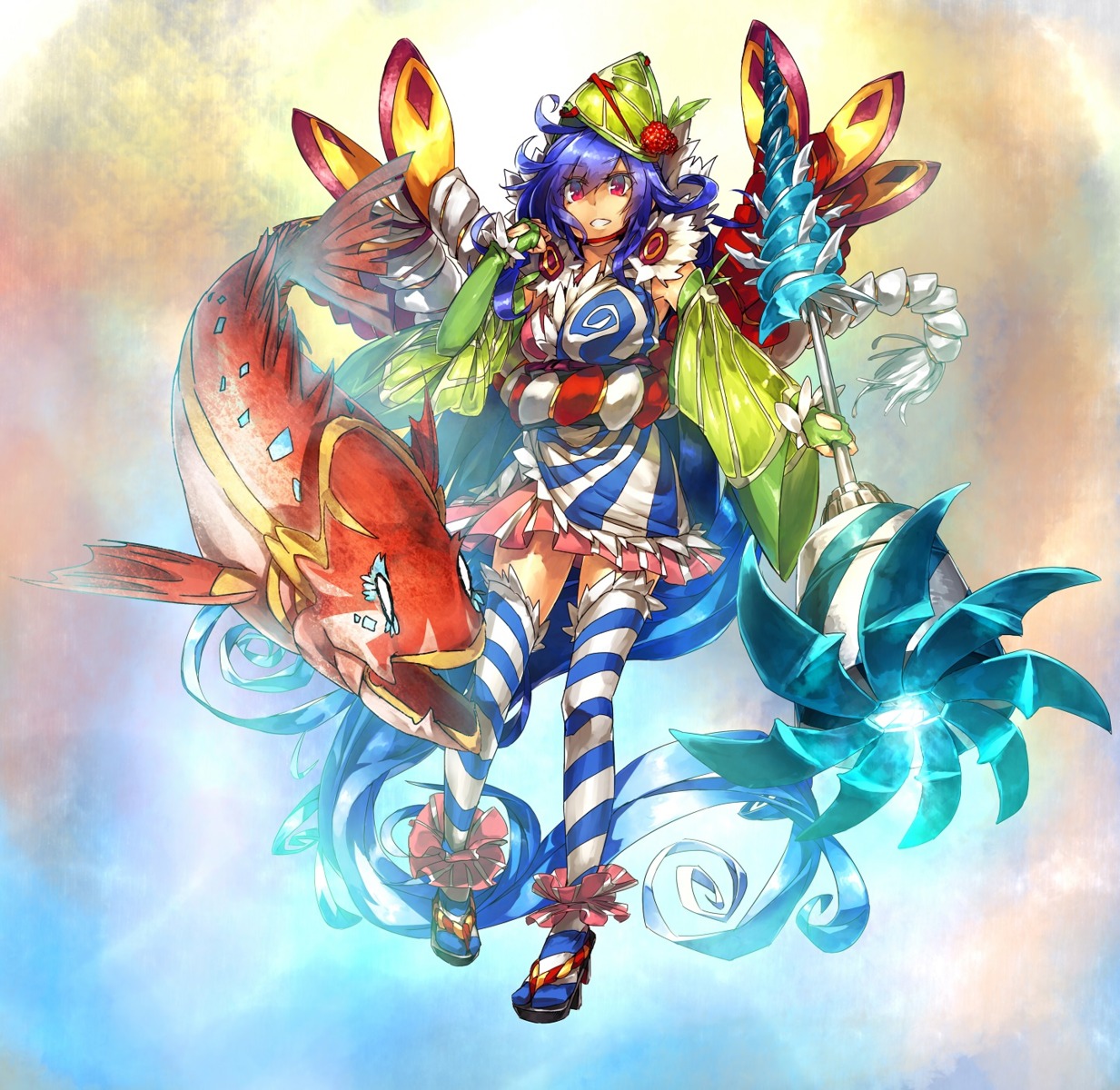 japanese_clothes, temmasa22, thighhighs, weapon