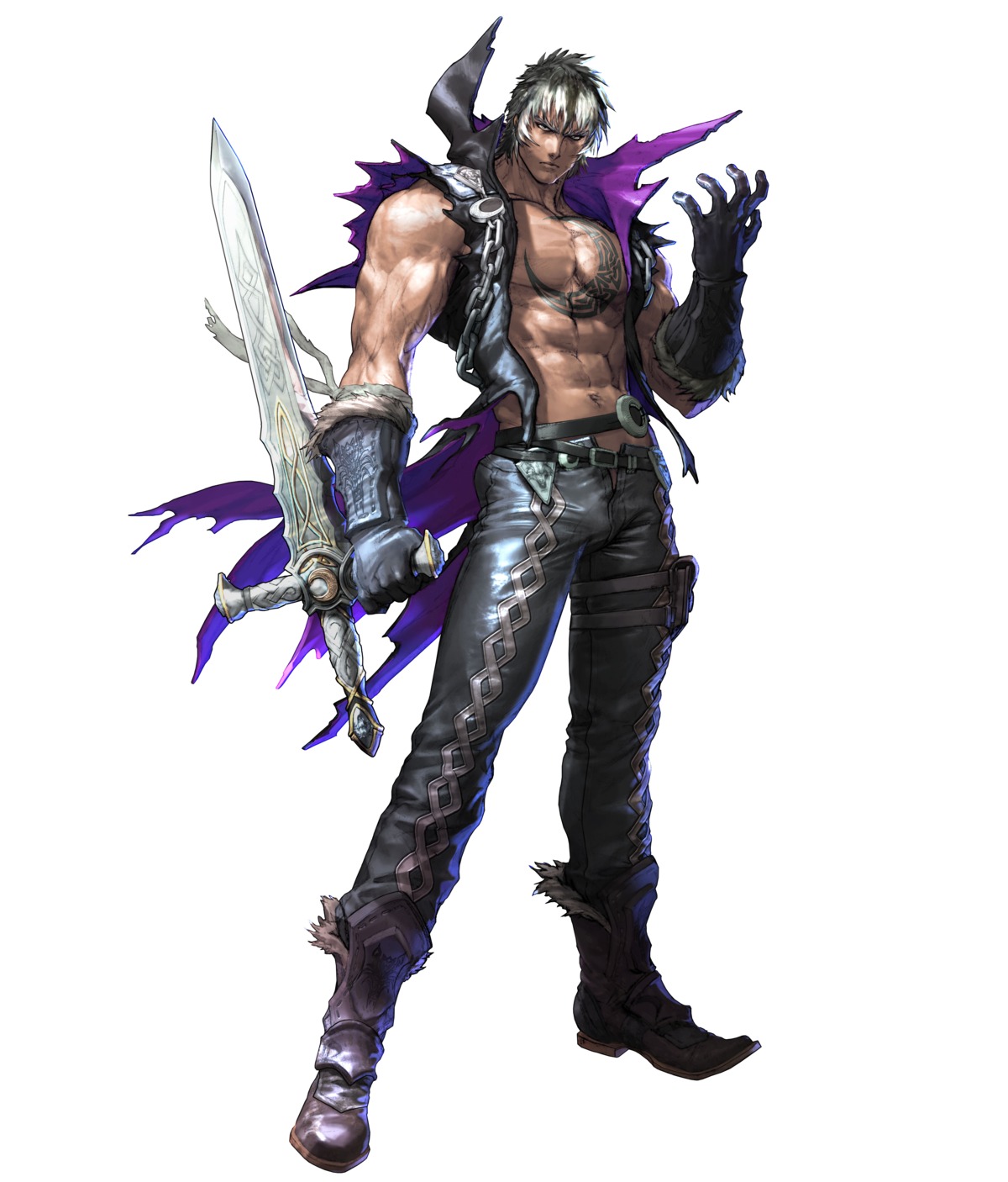 armor, bandai_namco, kawano_takuji, male, open_shirt, soul_calibur, soul_calibur_v, sword