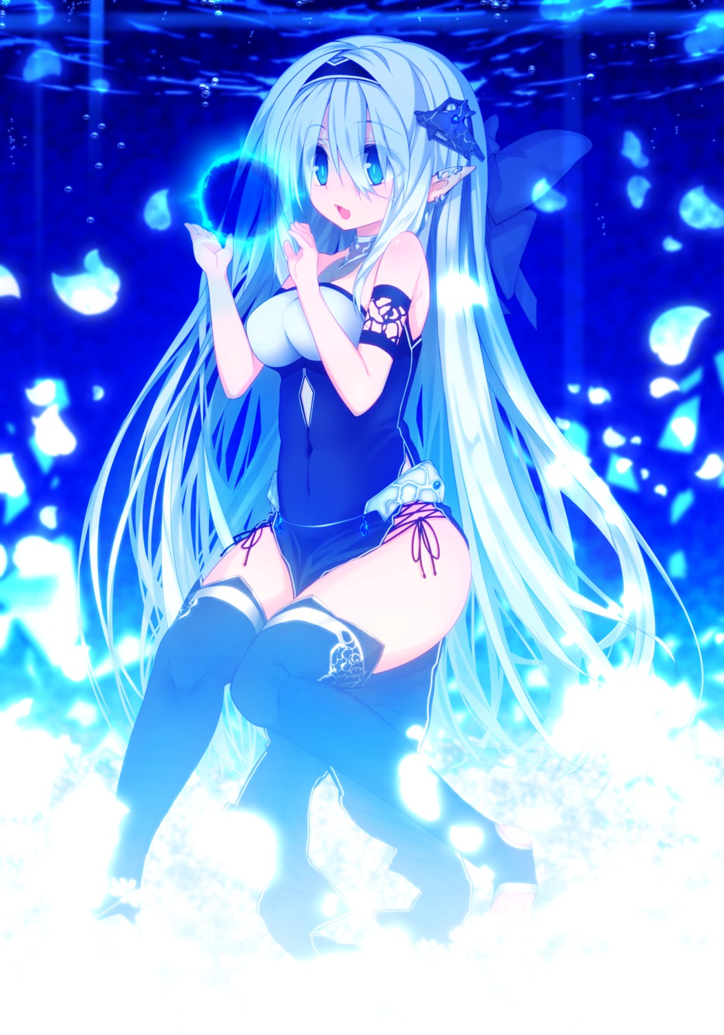 denpaken_pochi, dress, pointy_ears, thighhighs