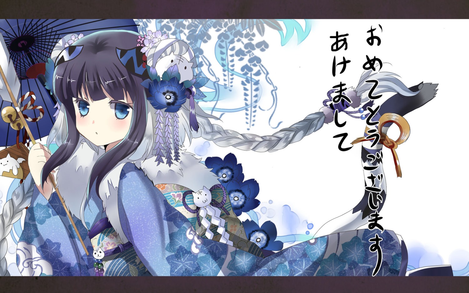 haku_(puzzle_&_dragons), kimono, ono_daigo, puzzle_&_dragons, tail, umbrella, wallpaper