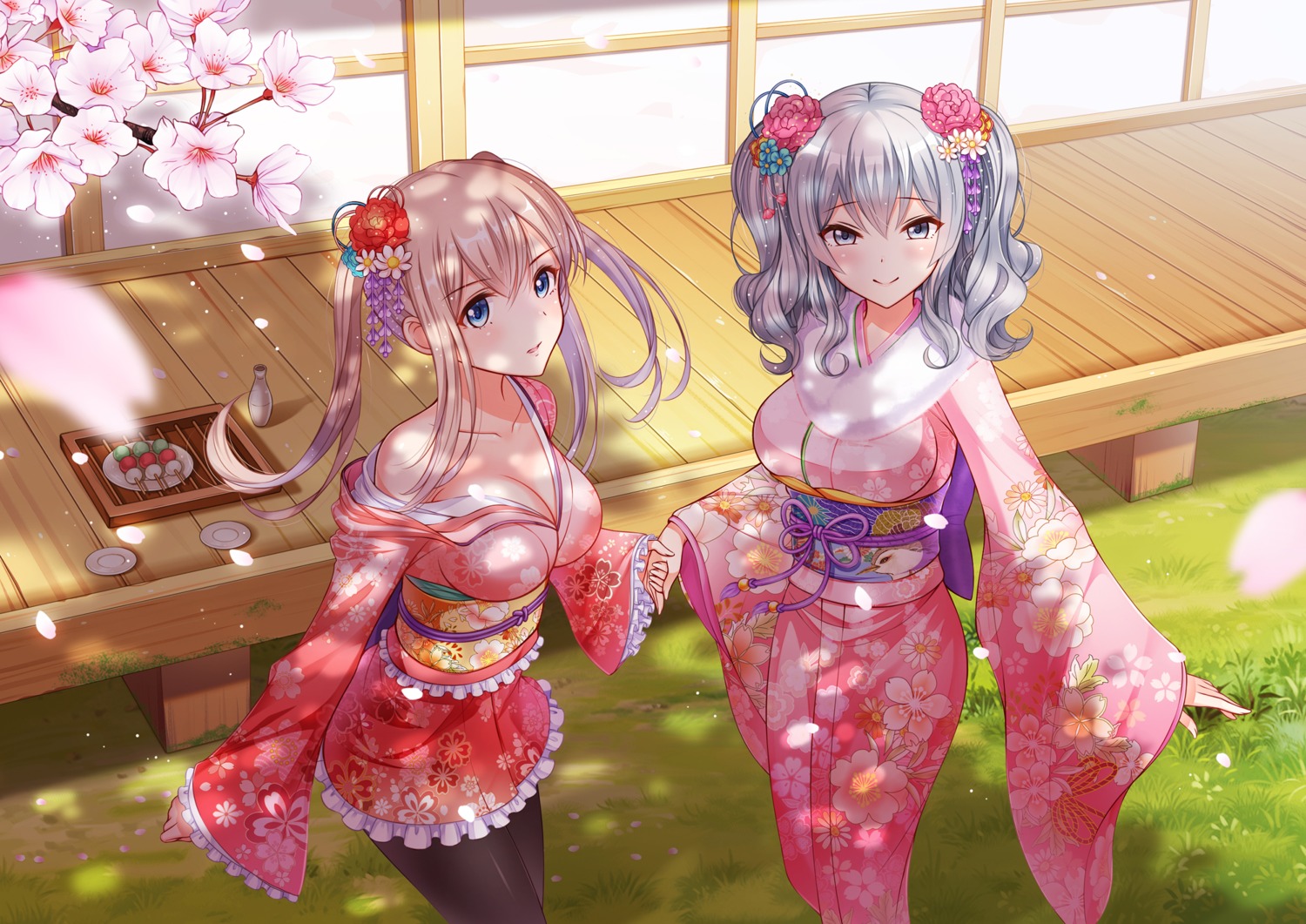 cleavage, graf_zeppelin_(kancolle), kantai_collection, kashima_(kancolle), kimono, lolita_fashion, ltt_challenger, no_bra