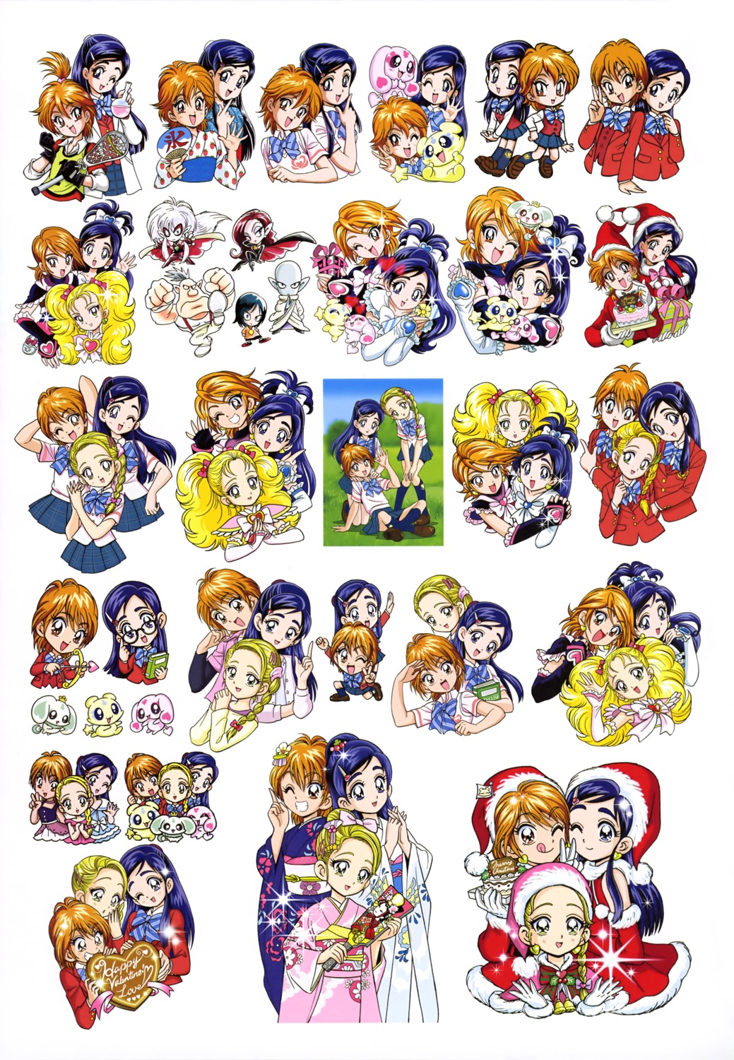 chibi, christmas, futari_wa_precure, gekidrago, iikubo, kamikita_futago, kimono, kiriya, kujou_hikari, megane, mepple, mipple, misumi_nagisa, pisard, pointy_ears, poisonny, pollun, precure, seifuku, valentine, weapon, yukata, yukishiro_honoka