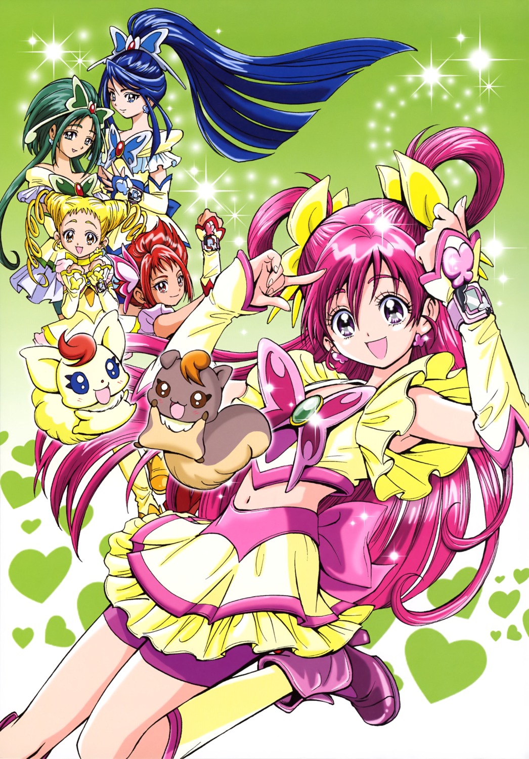 akimoto_komachi, bike_shorts, coco_(yes!_precure_5), dress, heels, kamikita_futago, kasugano_urara, minazuki_karen
