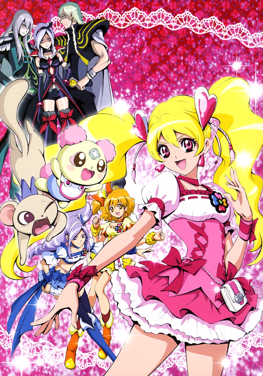 aono_miki, chiffon_(precure), dress, eas, fresh_precure!, higashi_setsuna, kamikita_futago, momozono_love