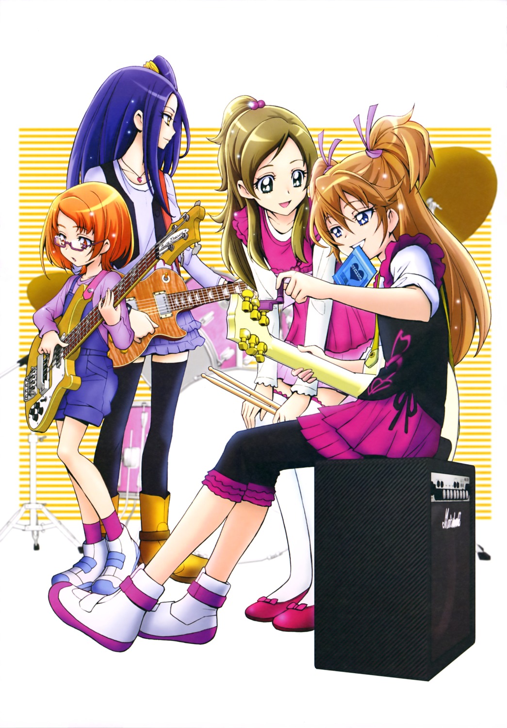 guitar, houjou_hibiki, kamikita_futago, kurokawa_ellen, megane, minamino_kanade, precure, shirabe_ako