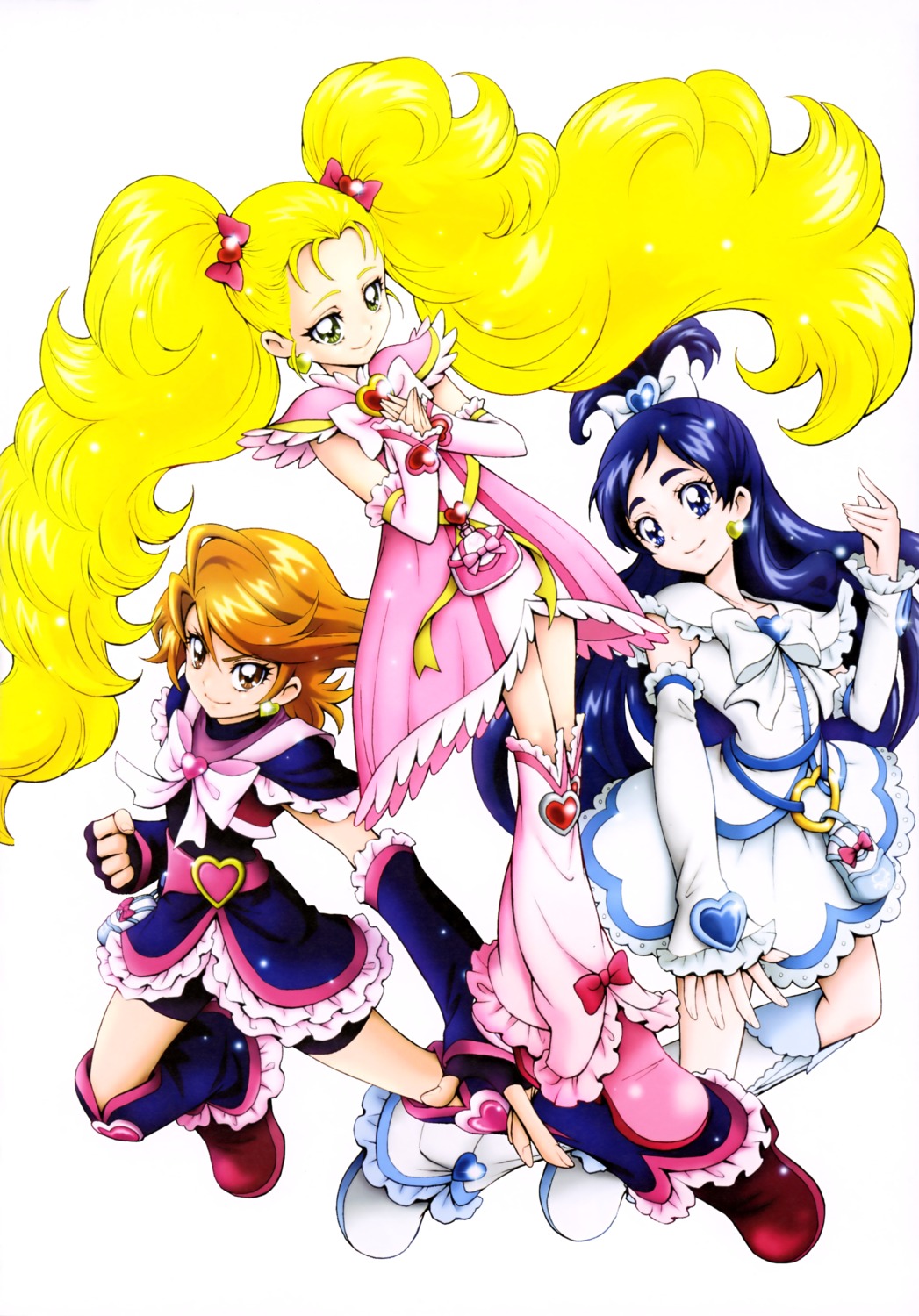 bike_shorts, dress, futari_wa_precure, kamikita_futago, kujou_hikari, misumi_nagisa, precure, yukishiro_honoka