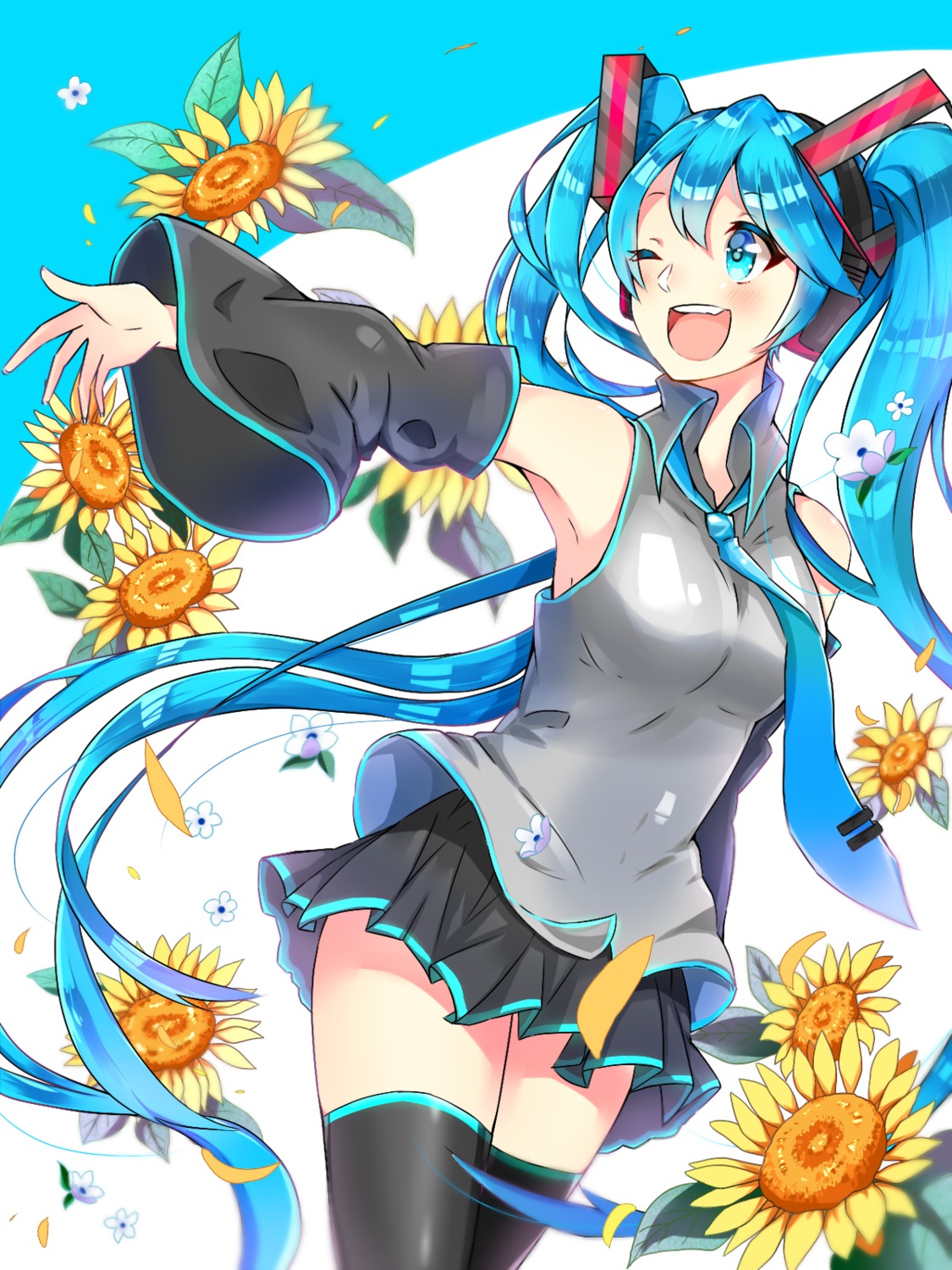 hatsune_miku, headphones, inko_(pixiv_4150047), thighhighs, vocaloid